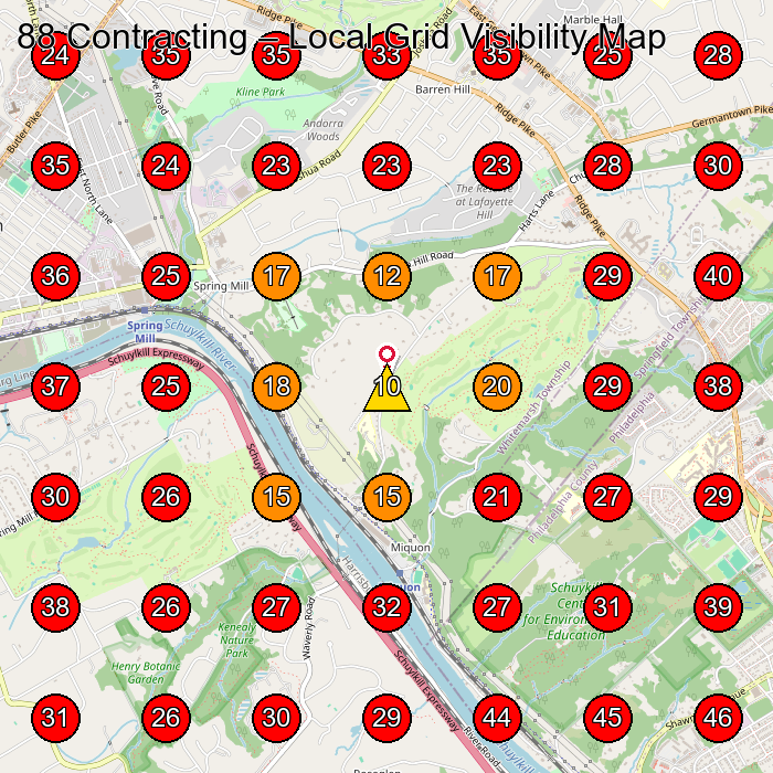 88 Contracting GeoGrid visibility map for Work Clothes Store in Conshohocken